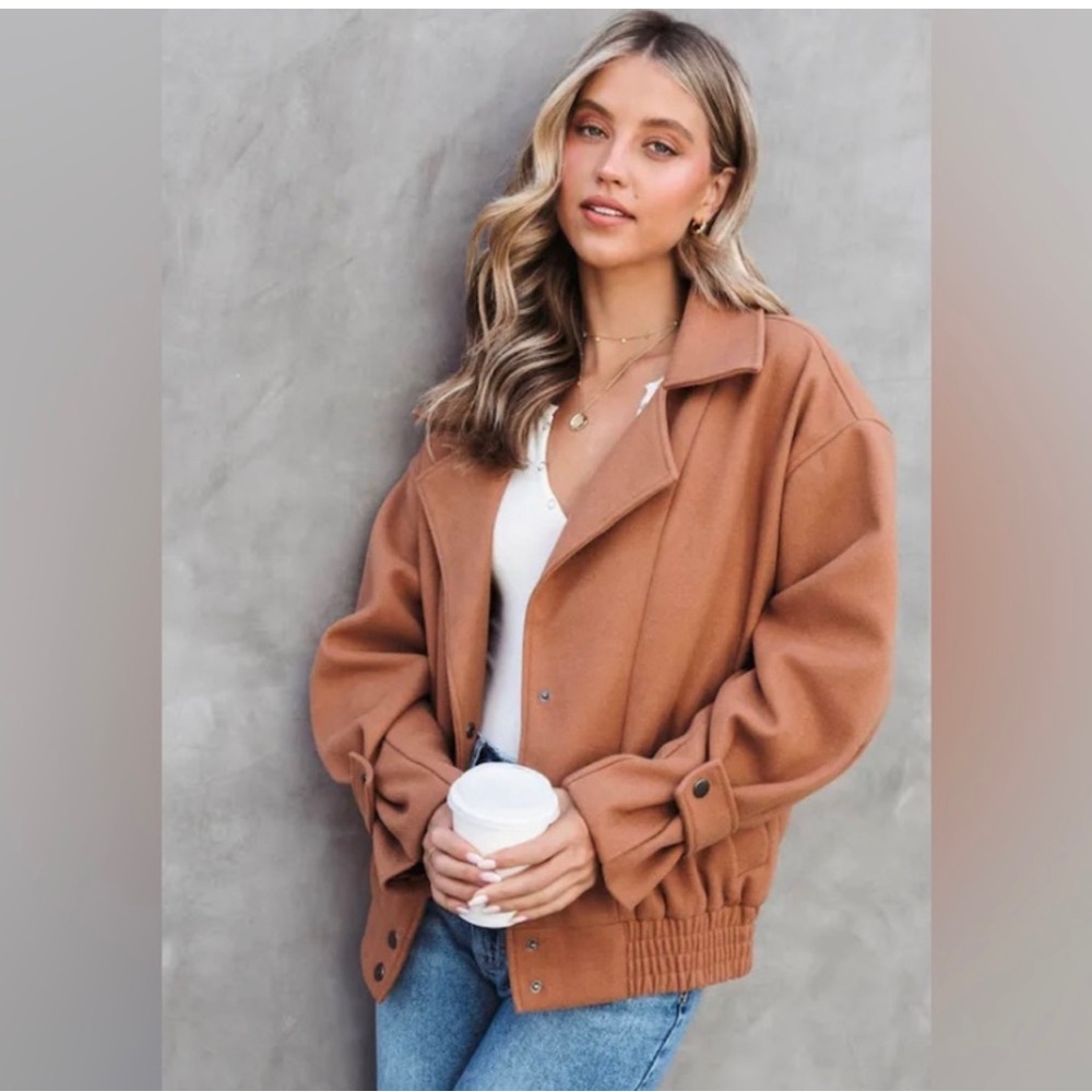 VICI Caramel Oversized Bomber Blazer Jacket